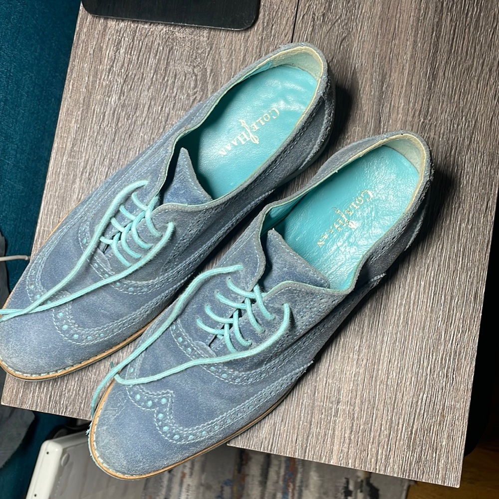 Cole Haan women's blue teal suede wingtip oxford brogues loafers